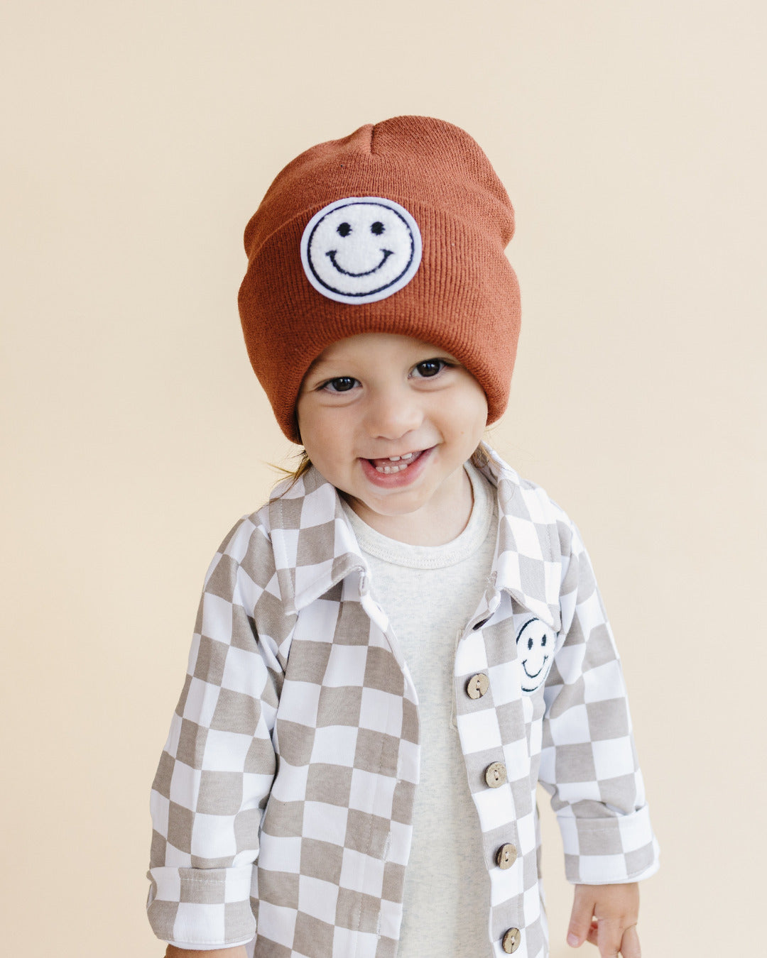 Cotton Shacket | Smiley Checkered Latte