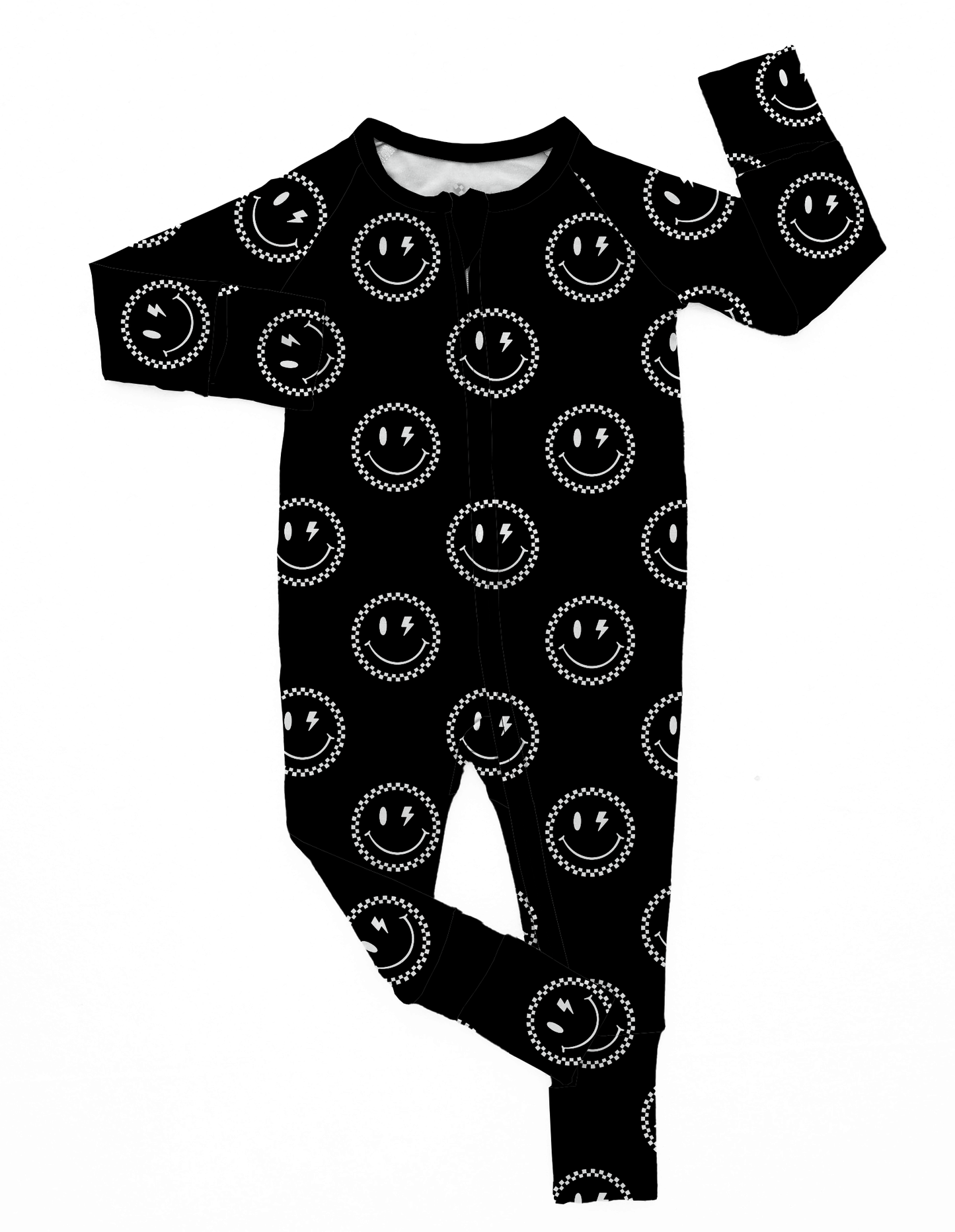 Checkered Smiley | Black Bamboo Romper