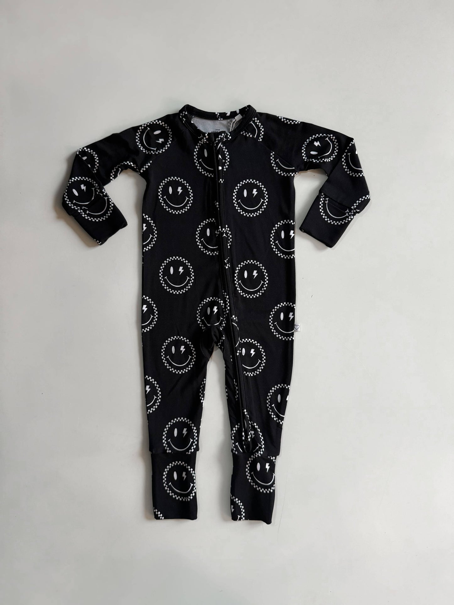 Checkered Smiley | Black Bamboo Romper