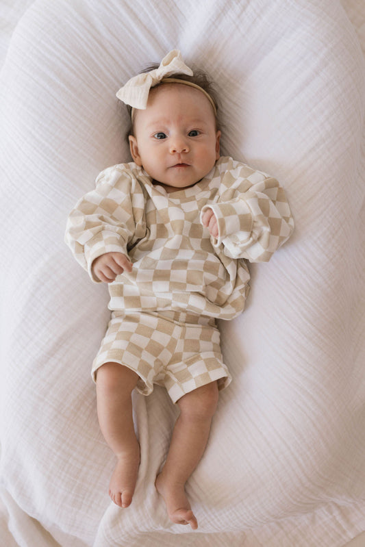 Children's Long Sleeve Short Set | Chai Checkerboard