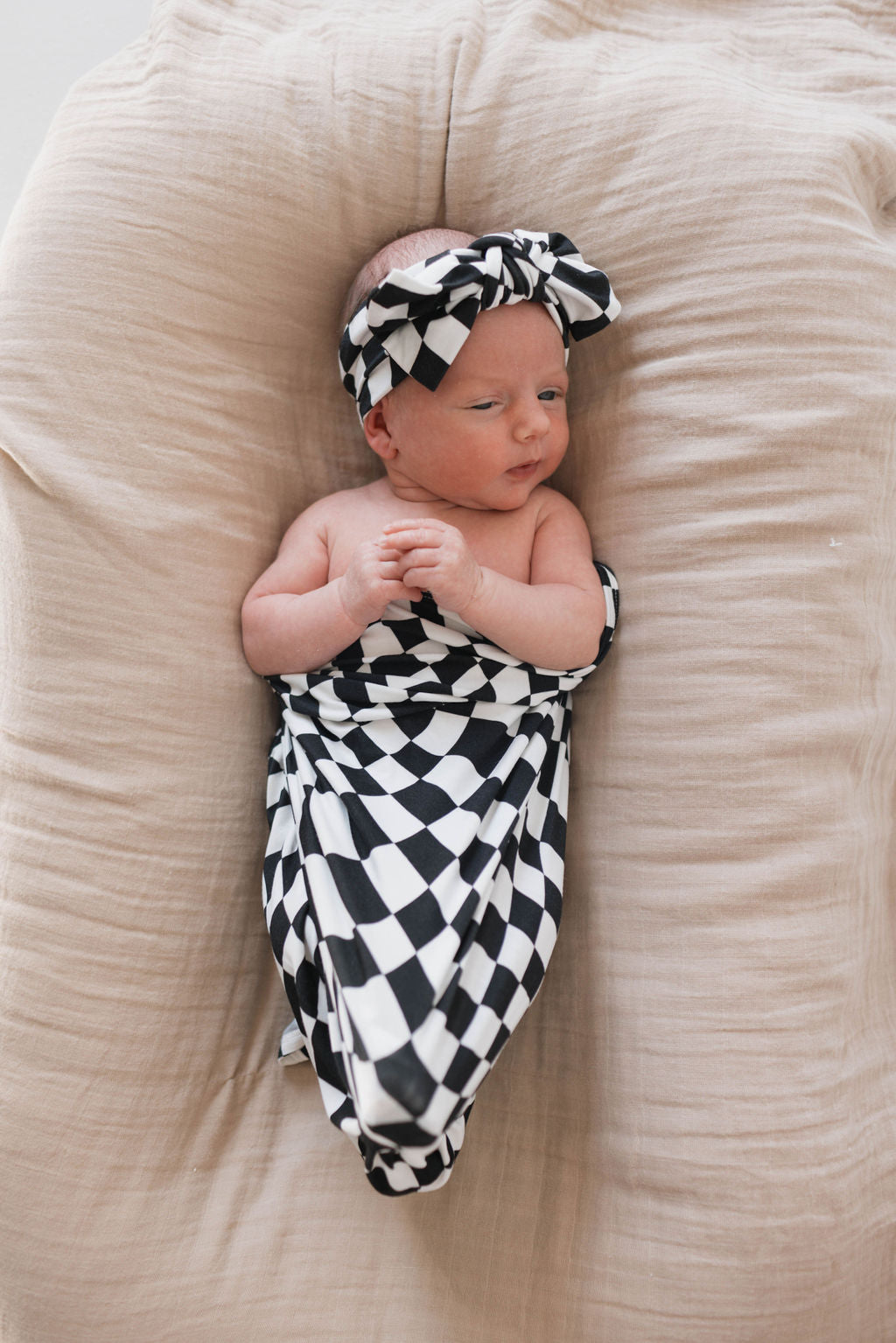 Bamboo Swaddle | Black & White Wavy Checkerboard