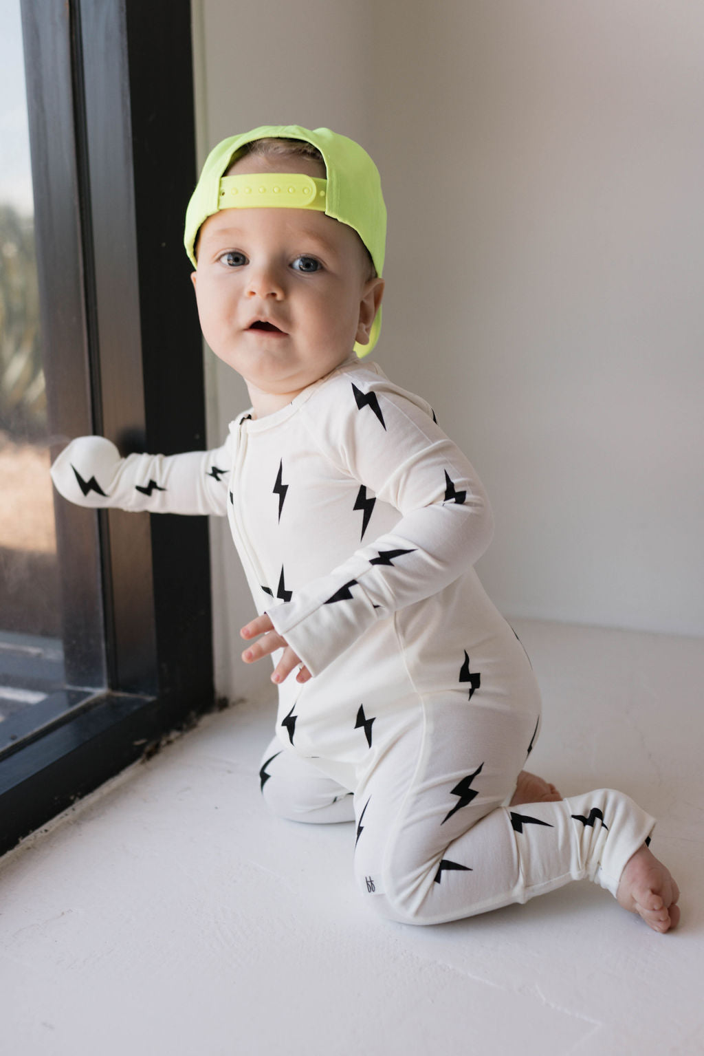 Bamboo Zip Pajamas | White & Black Lightning Bolt