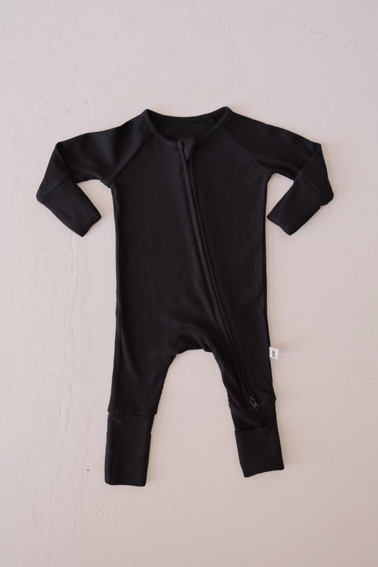 Bamboo Zip Pajamas | Black Ribbed