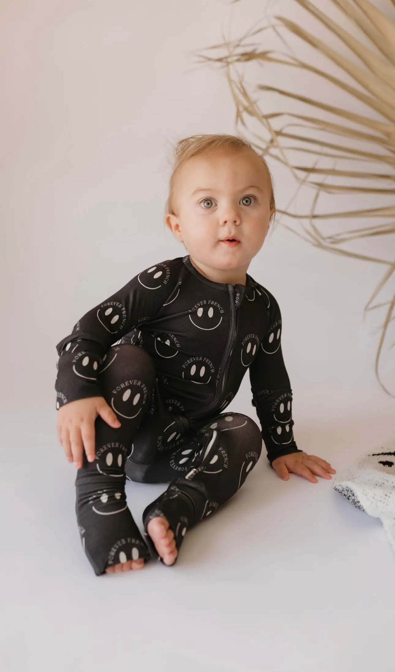 Bamboo Zip Pajama | Charcoal FF Smile