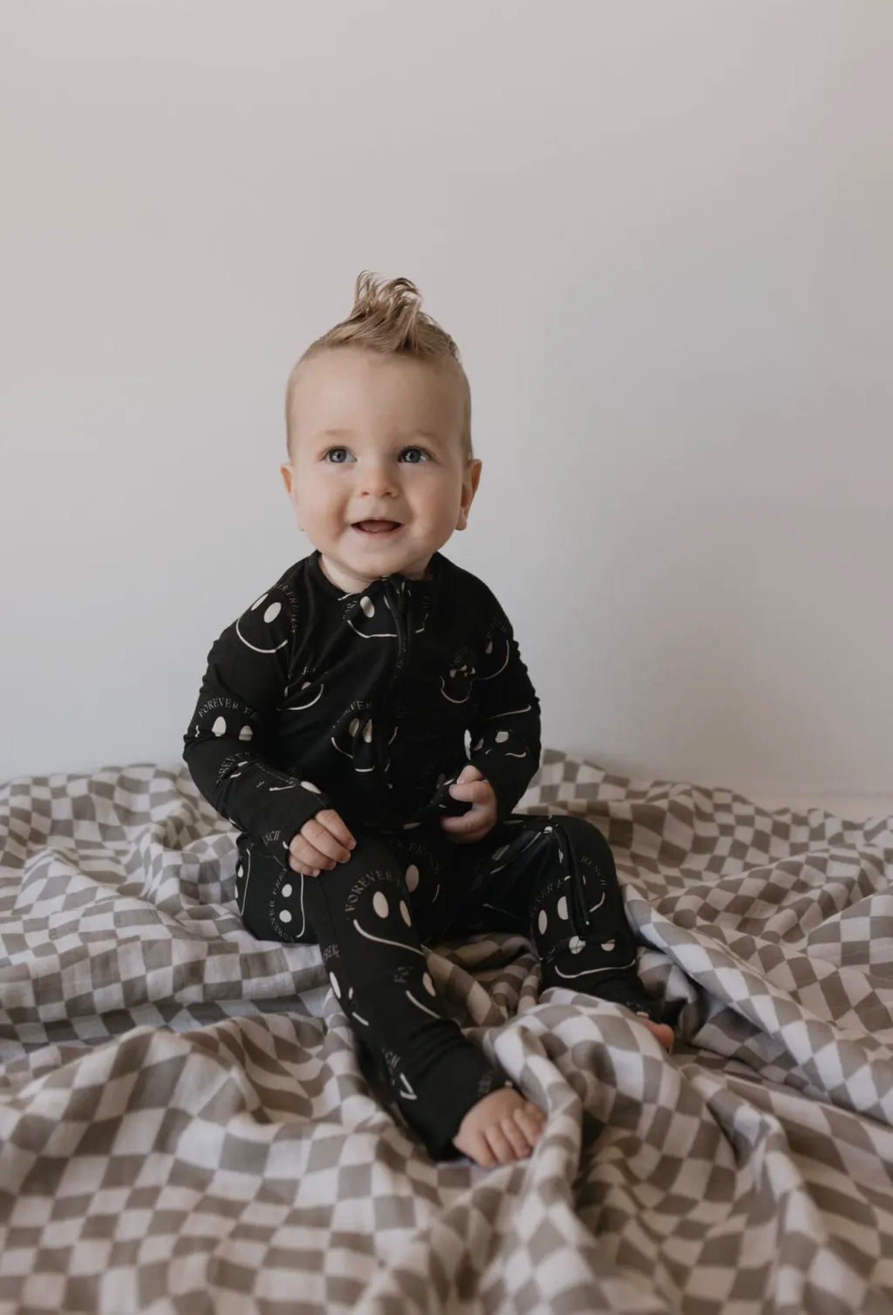 Bamboo Zip Pajama | Charcoal FF Smile