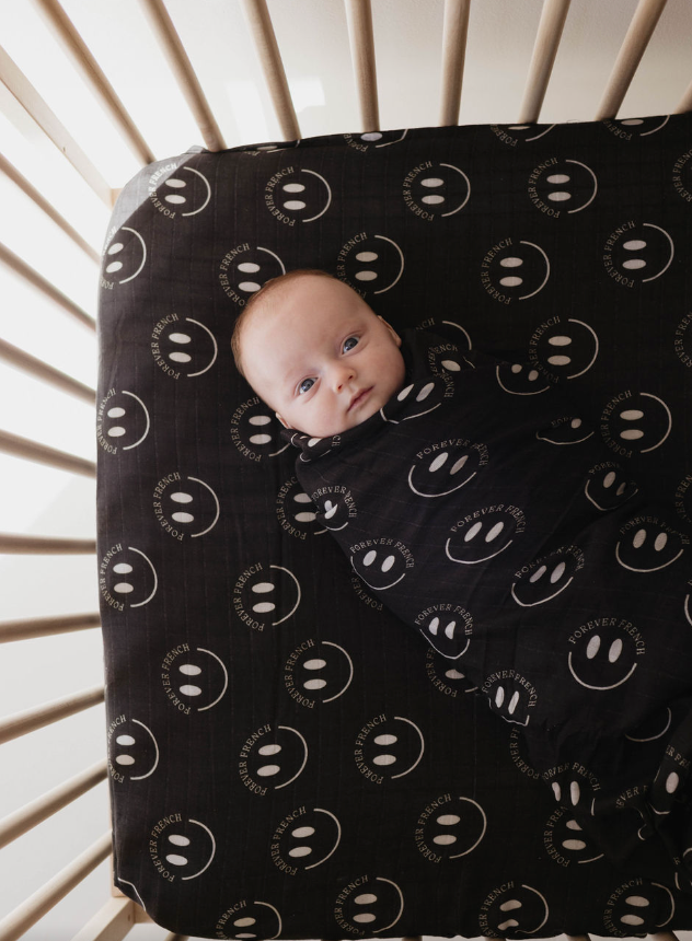 Muslin Swaddle | Charcoal & White ff Smile