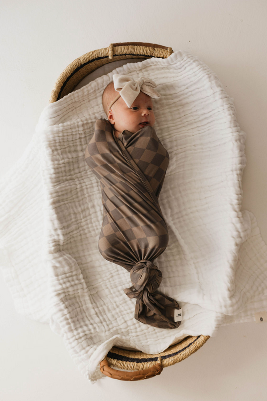 Bamboo Swaddle | Faded Brown Checkerboard