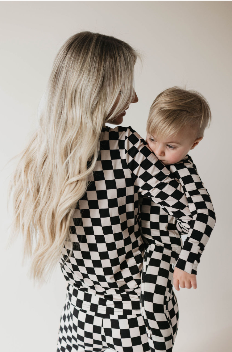 Bamboo Zip Pajamas | Black Checkerboard