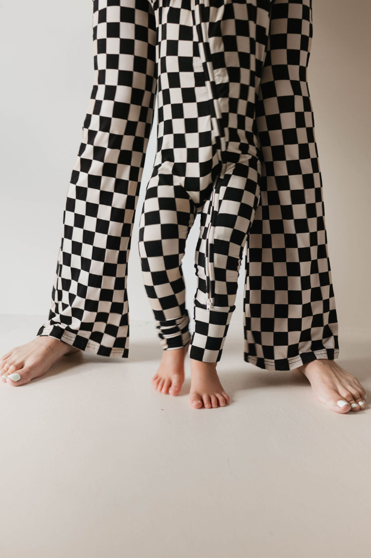 Bamboo Zip Pajamas | Black Checkerboard