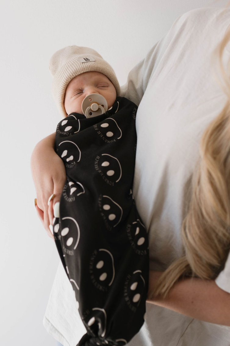 Bamboo Swaddle | Charcoal & White ff Smile