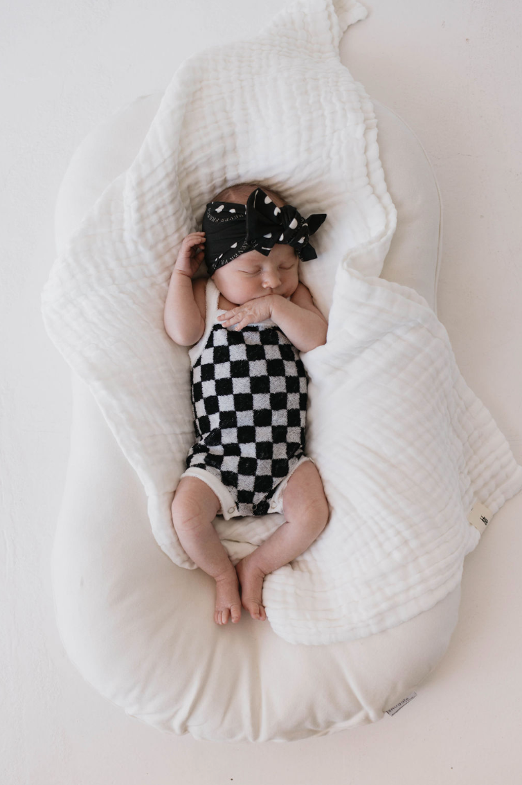 Terry Tank Bodysuit | Black & White Checkerboard