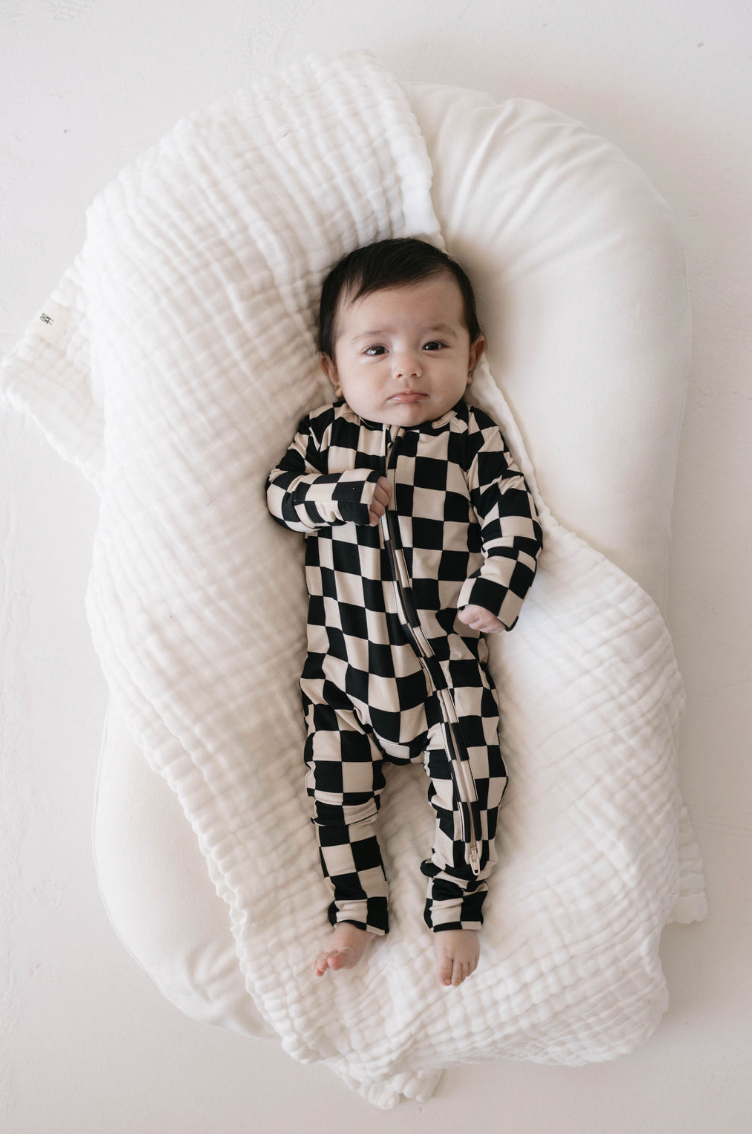 Bamboo Zip Pajamas | Black Checkerboard