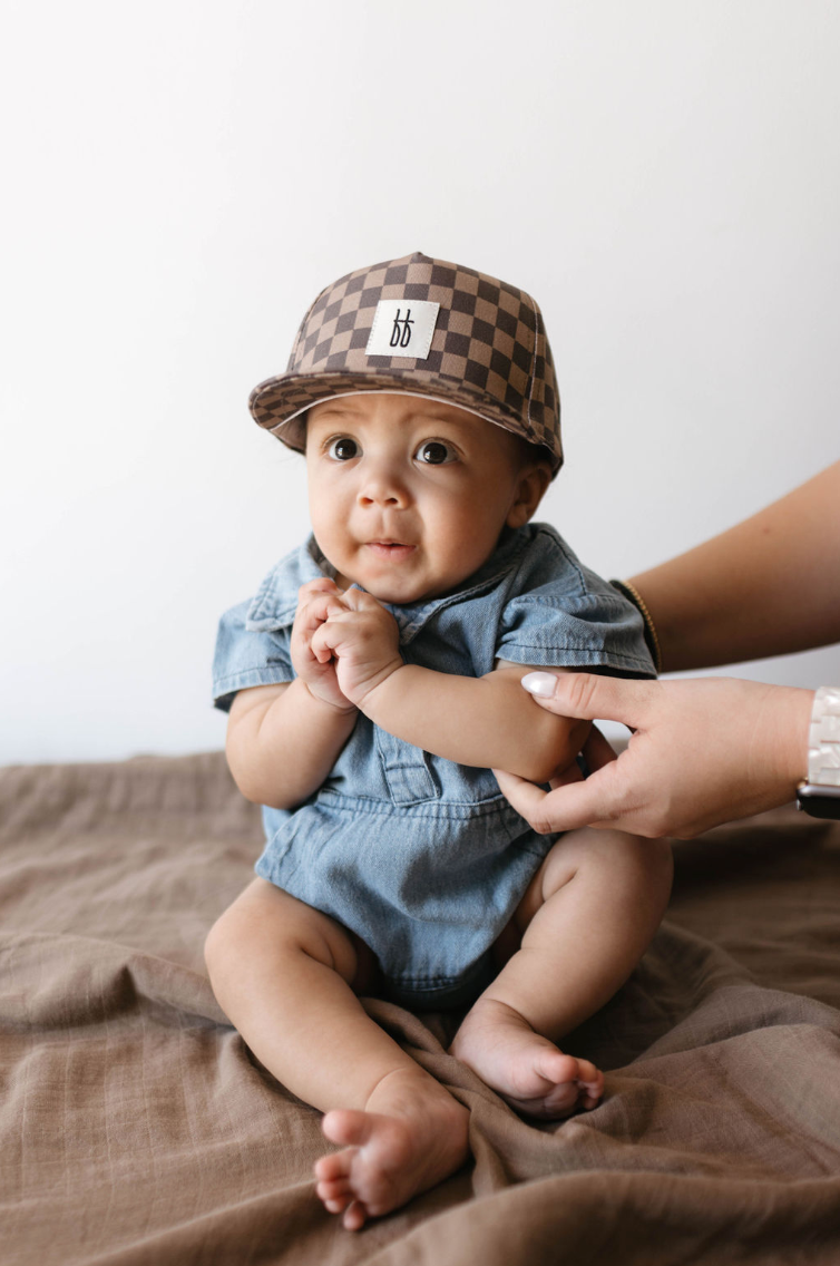 Children's Trucker Hat | Faded Brown Checkerboard