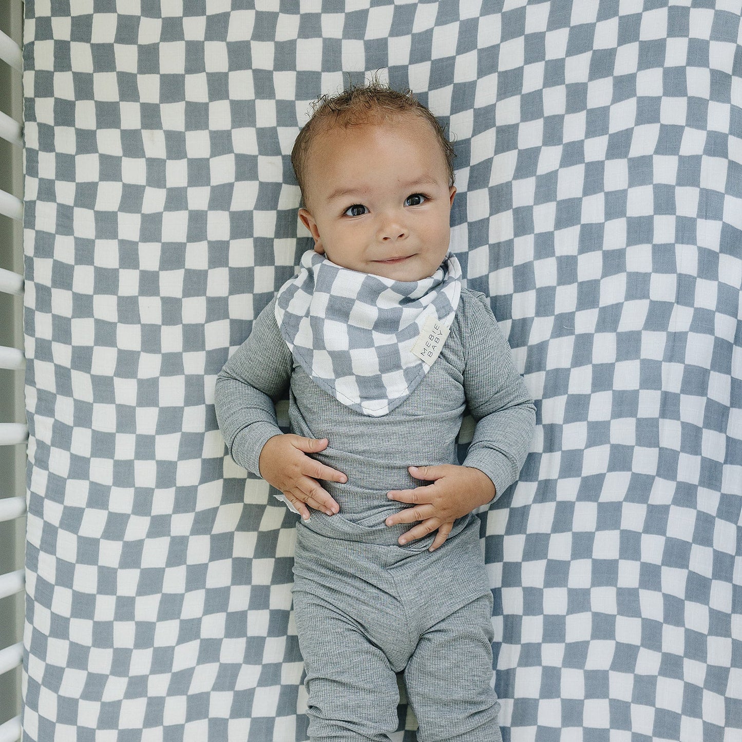 Dusty Blue Wavy Checkered Muslin Bib