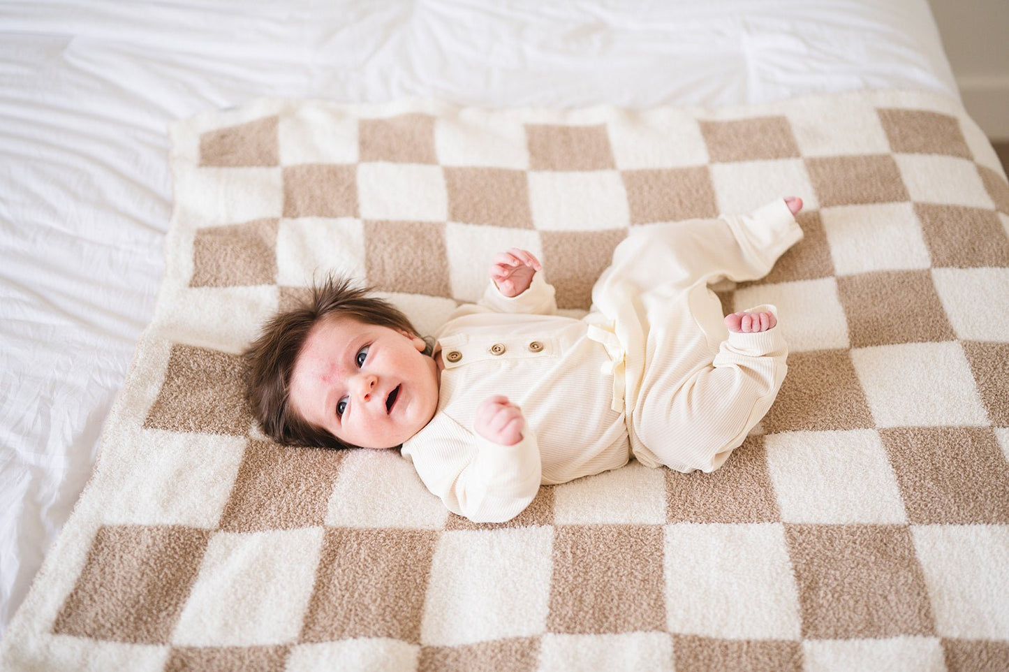 Checker Blanket - Taupe/White