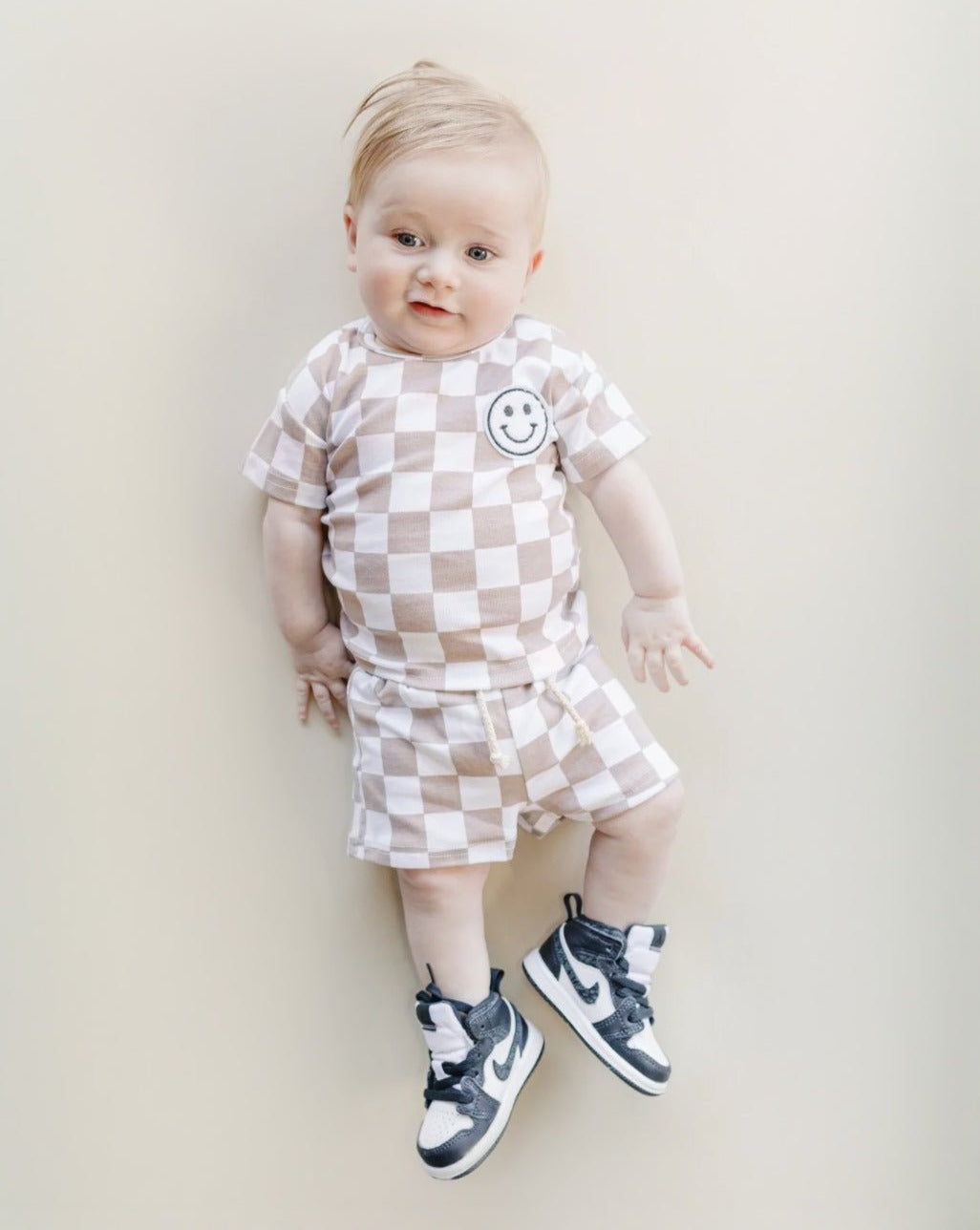 Checkered Shorts Set | Latte