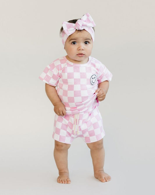 Checkered Shorts Set | Pink