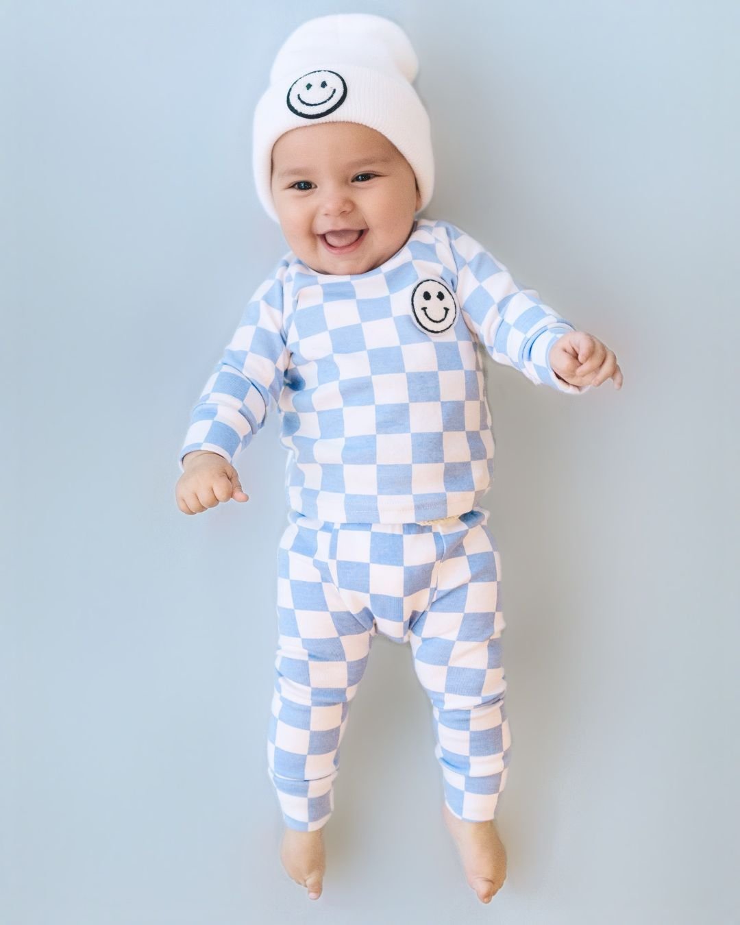 Checkered Smiley Lounge Set | Blue