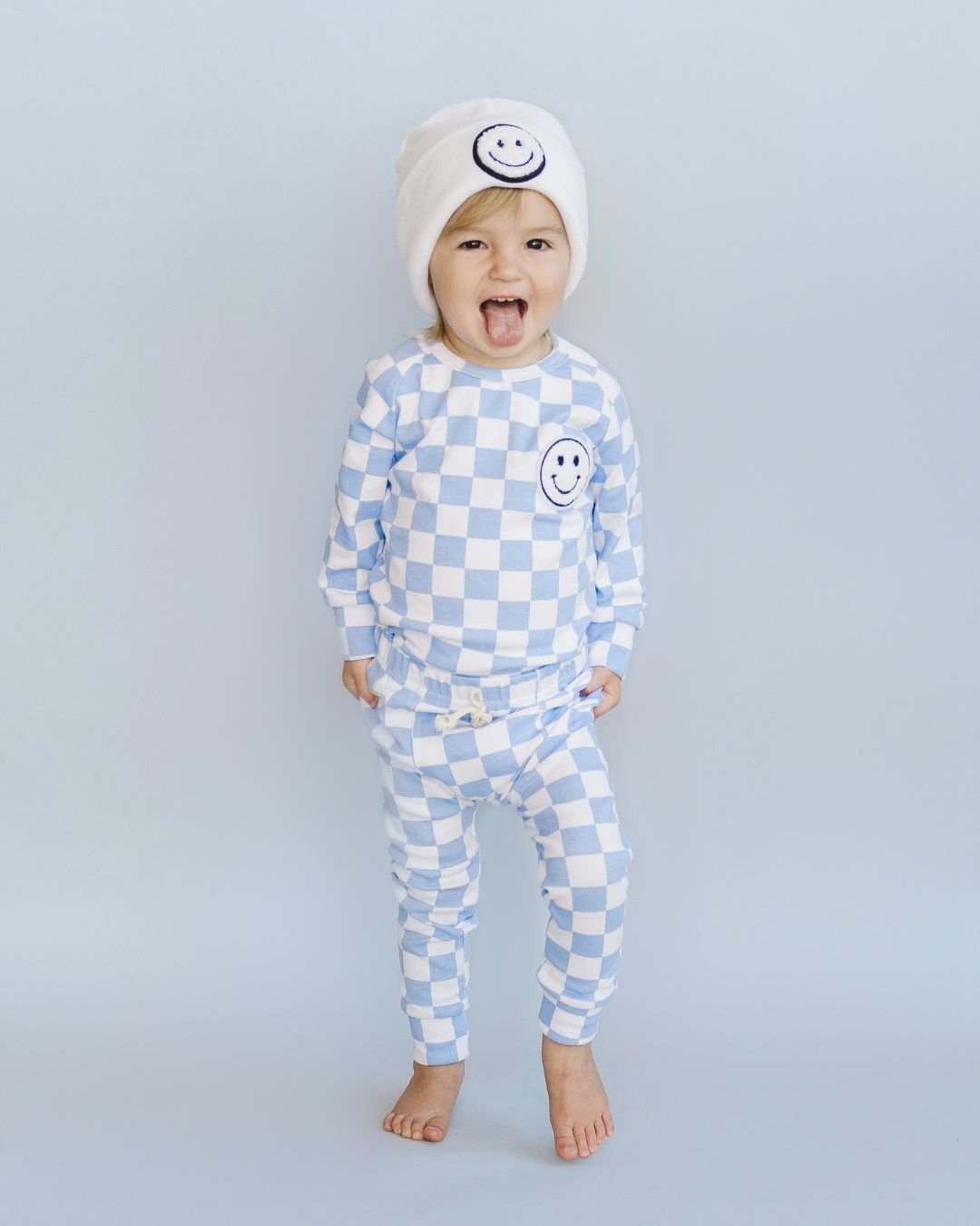 Checkered Smiley Lounge Set | Blue