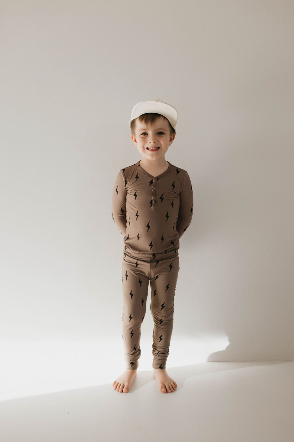 Bamboo Two Piece Pajamas | Brown & Black Lightning Bolt