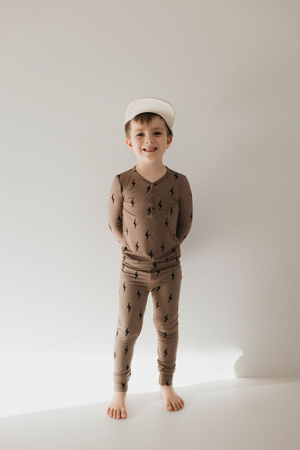 Bamboo Two Piece Pajamas | Brown & Black Lightning Bolt