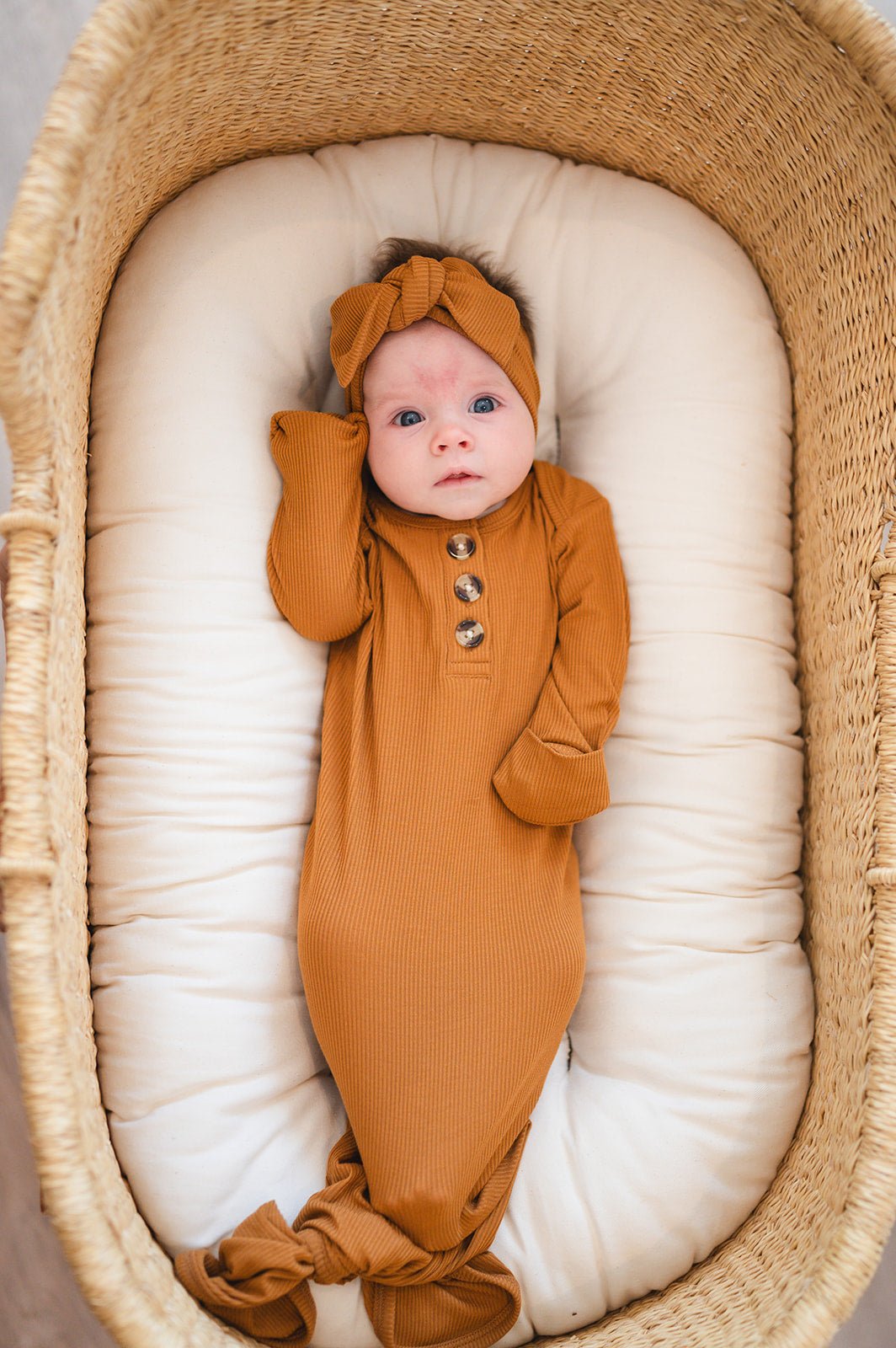 Knotted Baby Gown - Caramel Ribbed