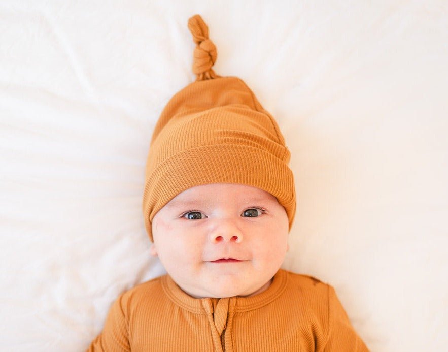 Knotted Baby Gown - Caramel Ribbed