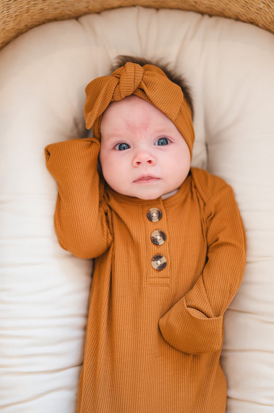 Knotted Baby Gown - Caramel Ribbed