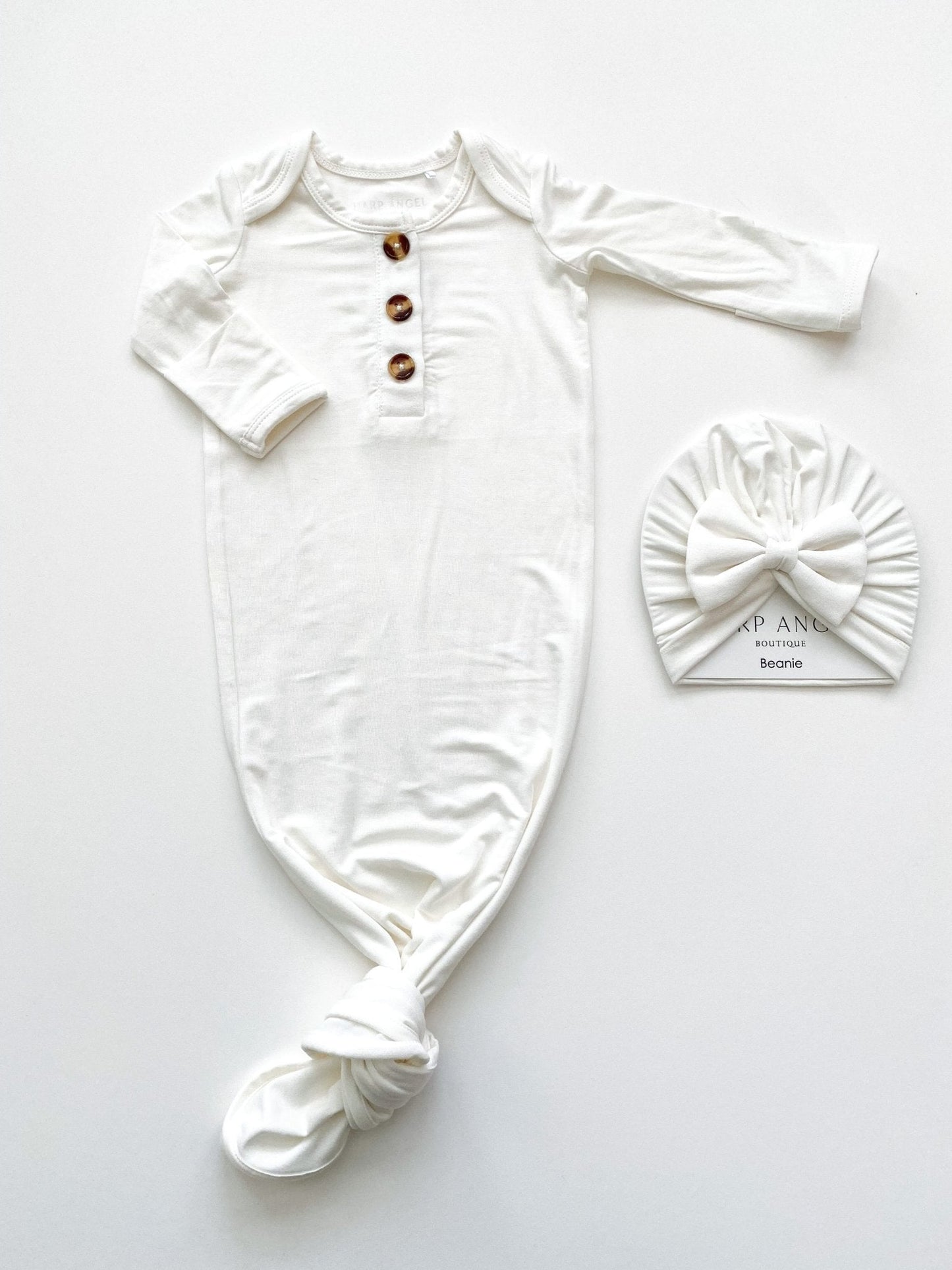 Knotted Baby Gown - White