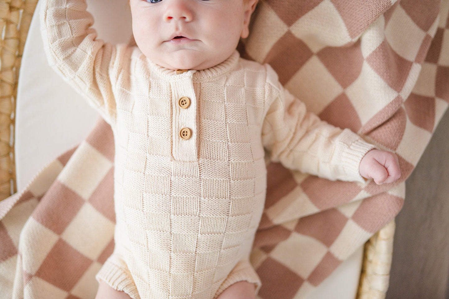 Organic Knit Bodysuit- Cream Checker