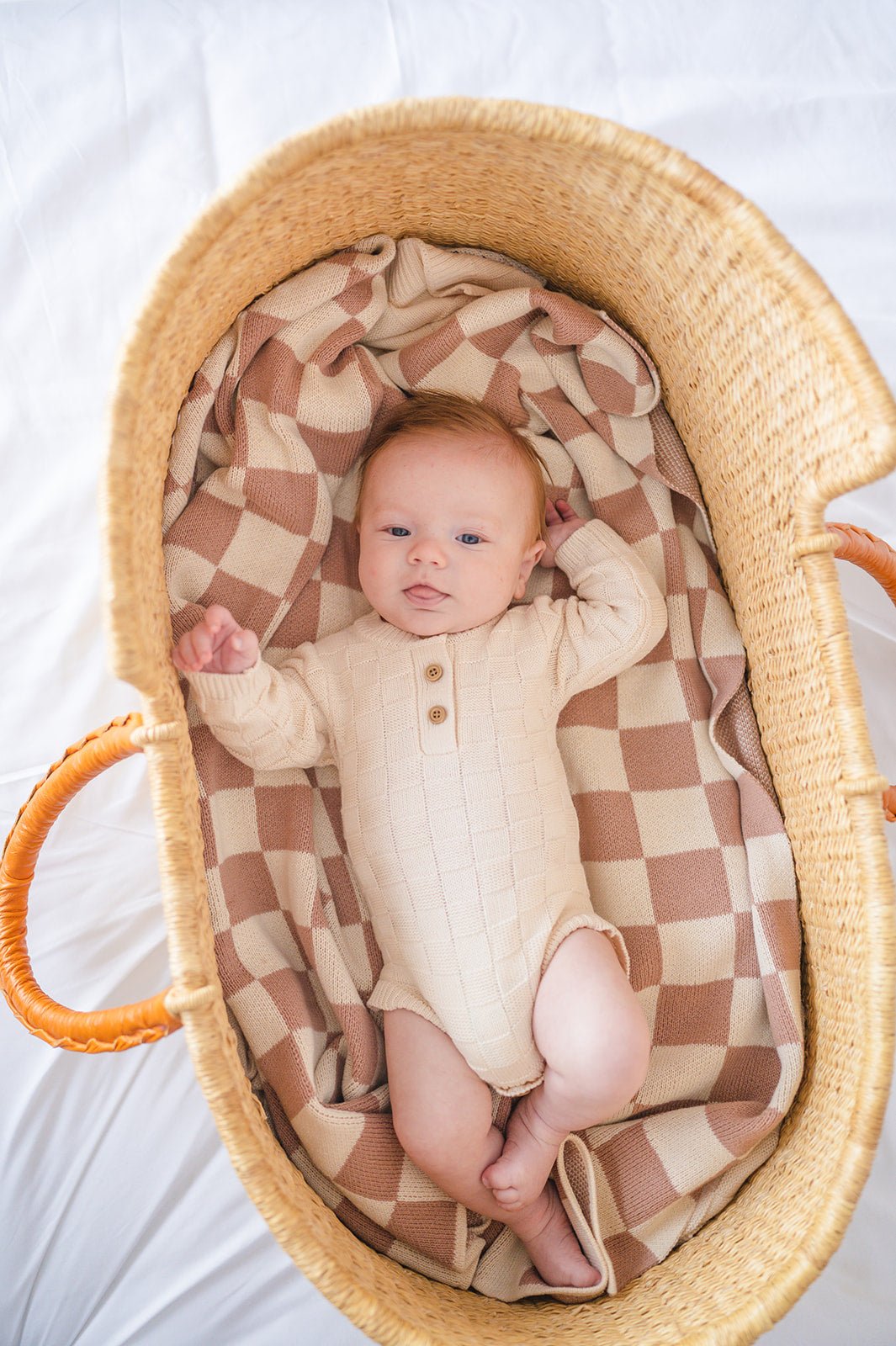 Organic Knit Bodysuit- Cream Checker