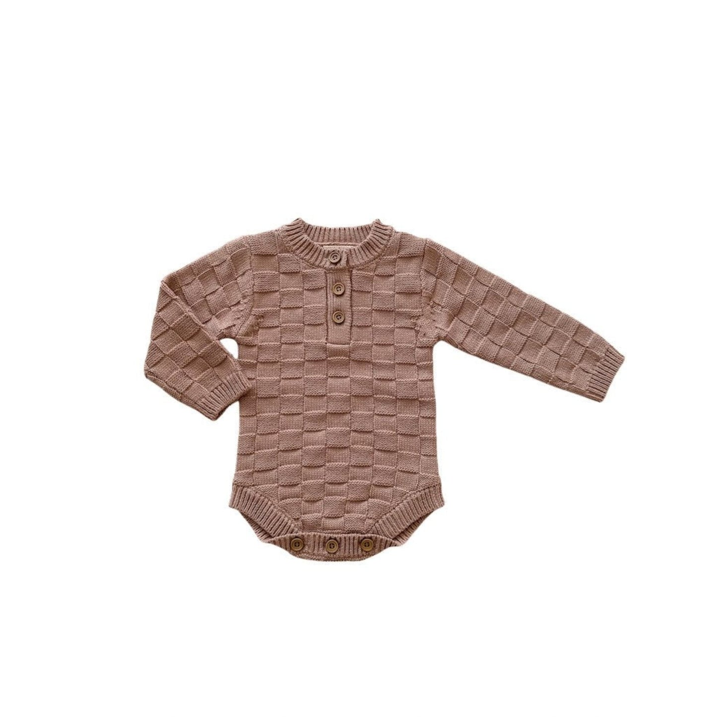 Organic Knit Bodysuit- Mocha Checker