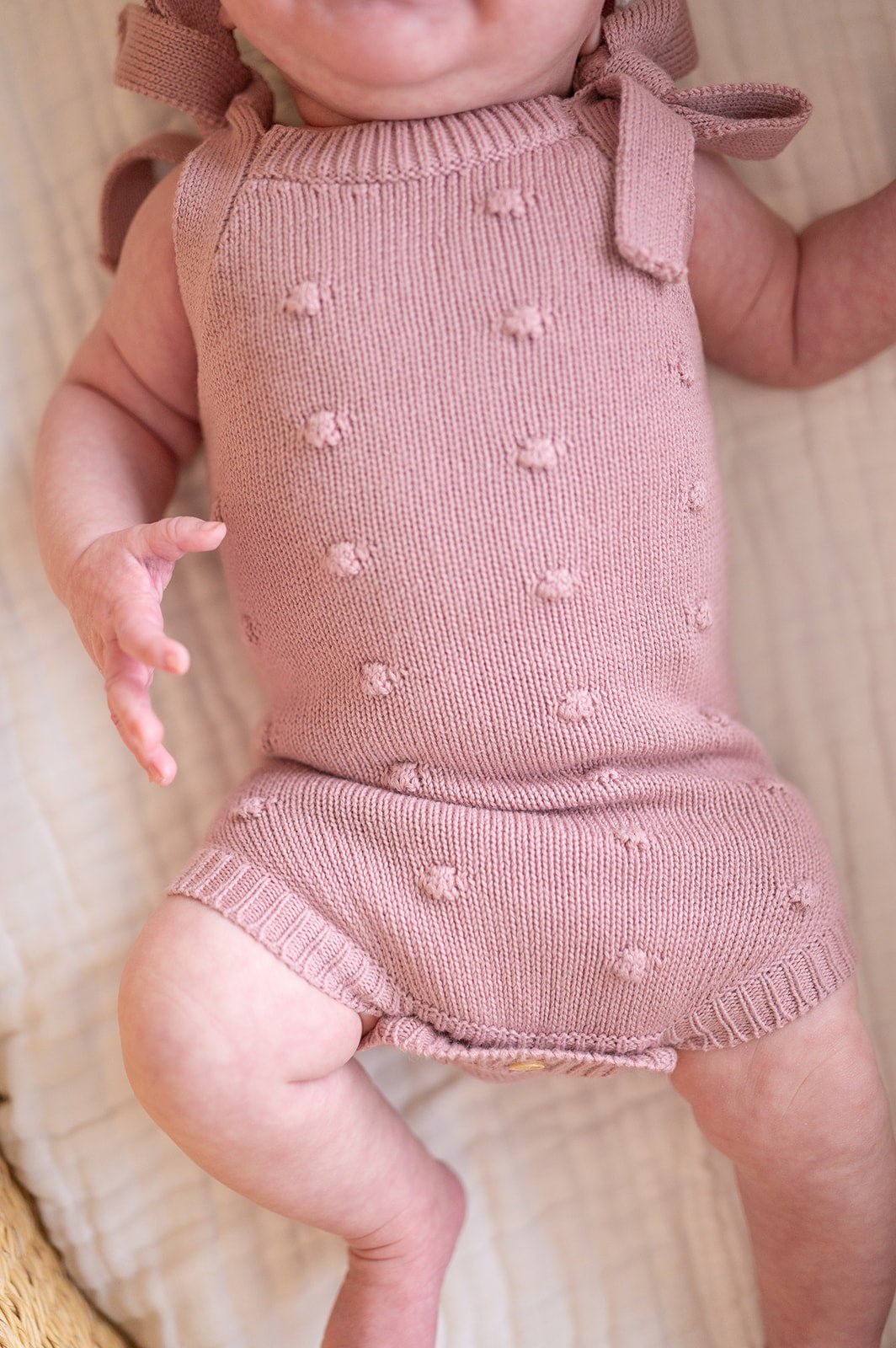 Organic Knit Romper - Mauve Pom