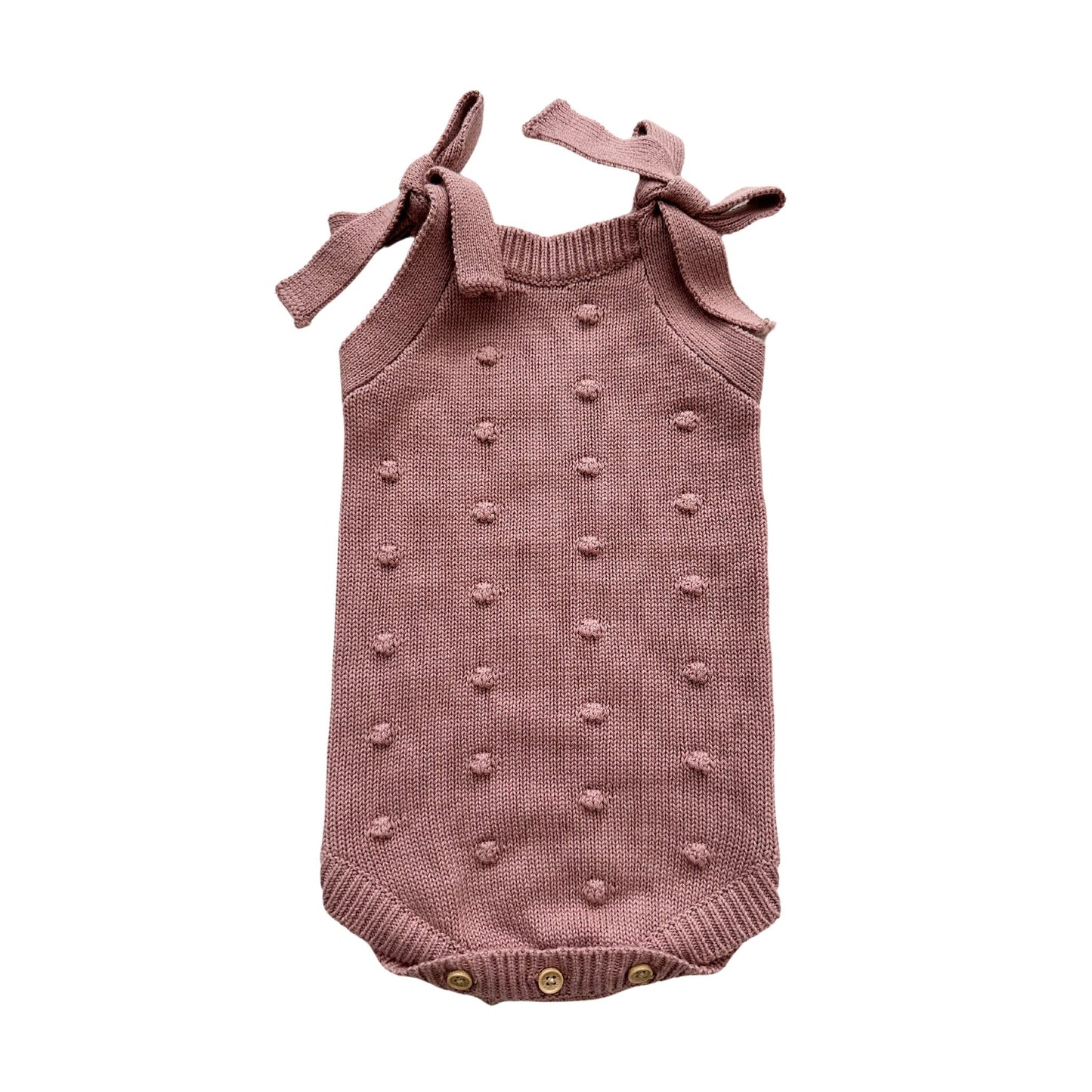 Organic Knit Romper - Mauve Pom