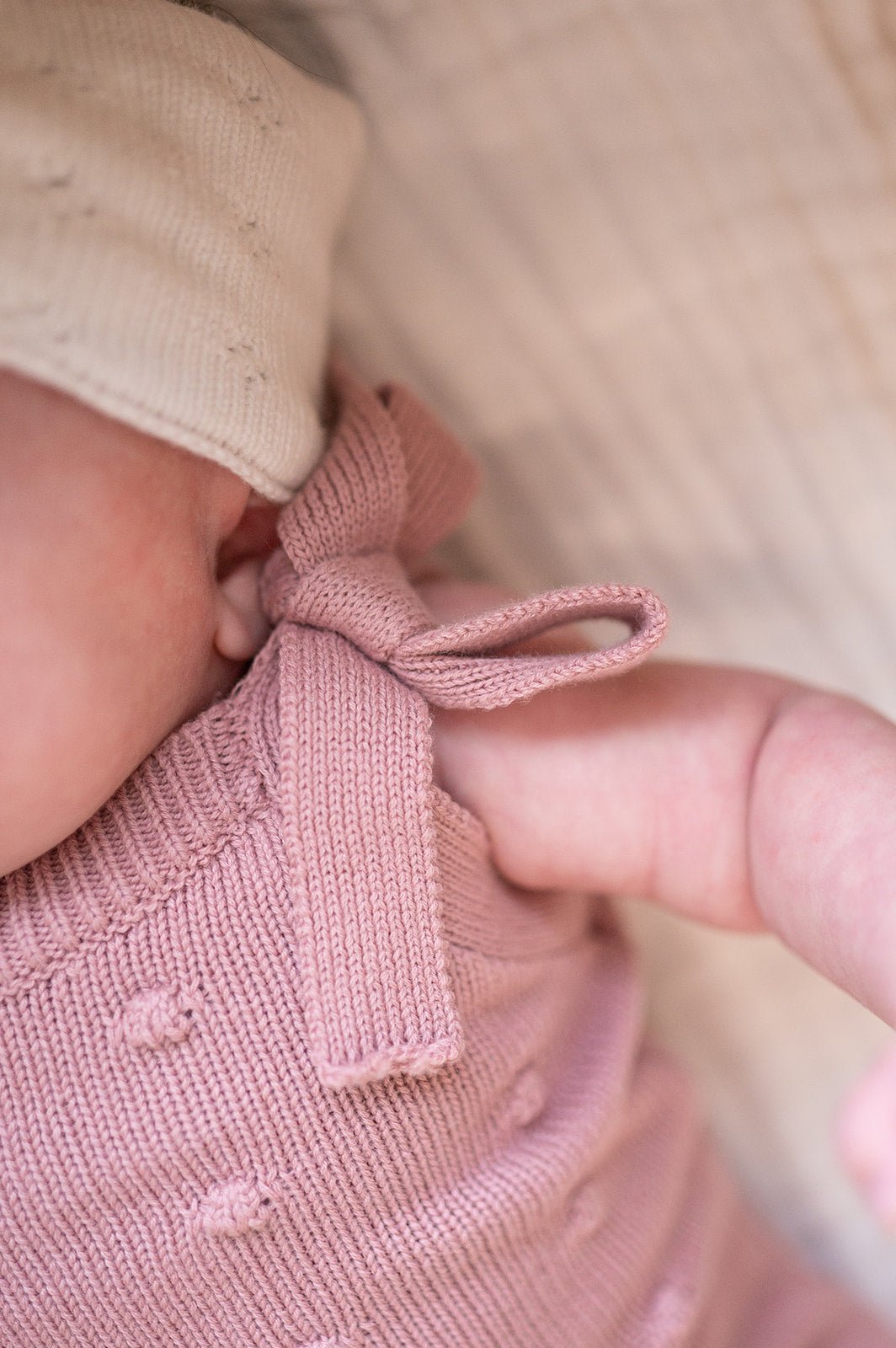 Organic Knit Romper - Mauve Pom