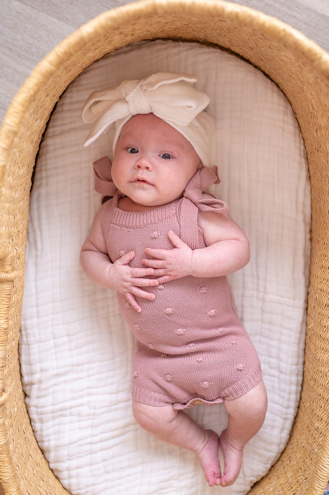 Organic Knit Romper - Mauve Pom