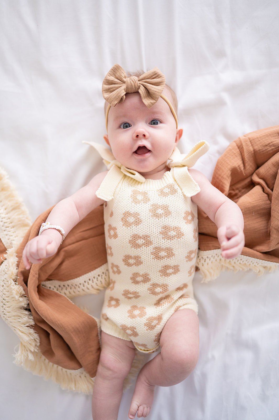 Organic Knit Romper - Mocha Daisy