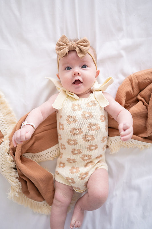 Organic Knit Romper - Mocha Daisy