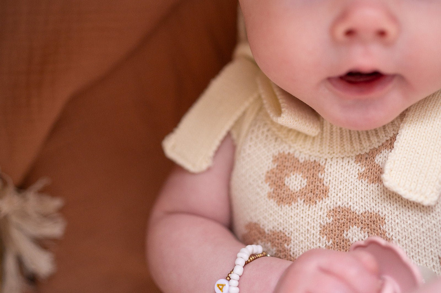 Organic Knit Romper - Mocha Daisy