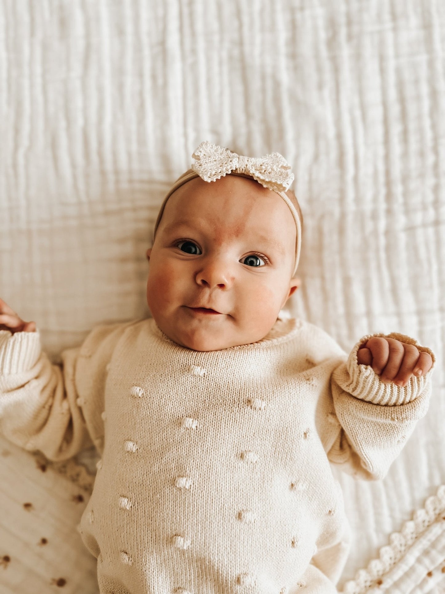 Organic Knit Sweater - Cream Pom