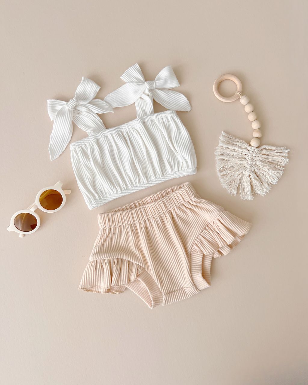 Ribbed Crop Top Set | Vanilla