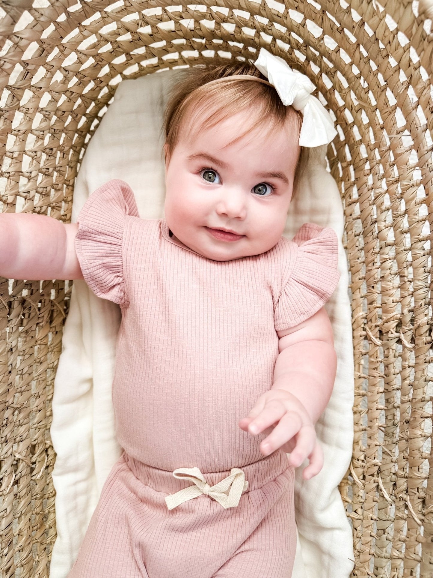 Ruffle Ribbed Short Set - Dusty Rose